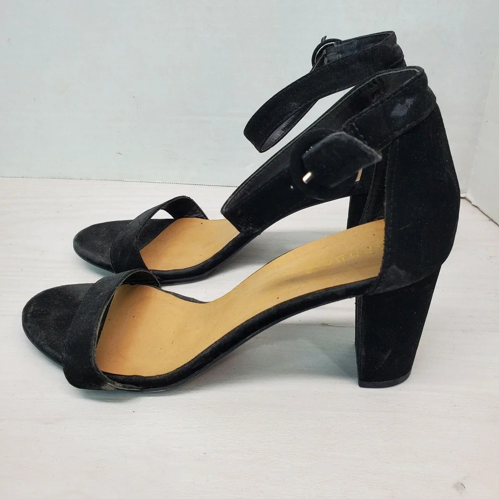 Bamboo Black Suede Ankle Strap Block Heel Sandals Women Size 10